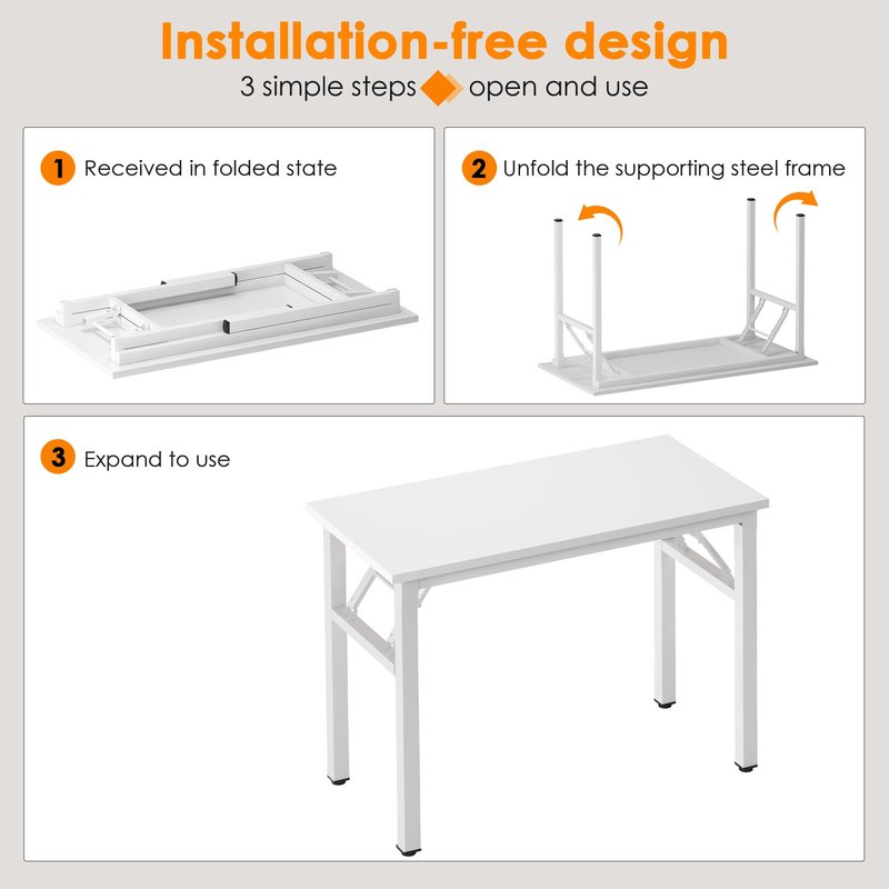 Need 31.5 Inch Folding Computer Desk for Small Spaces, White Study Foldable Writing Table for Home Office, Bedroom, Dorm Room & Student, No Assembly