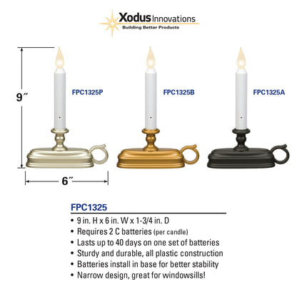 Xodus Innovations FPC1325P-6 Battery Operated LED Window Candle with New Hot Spot Technology and Dusk to Dawn Sensor and Choice of Amber or White Flame, Pewter/Silver