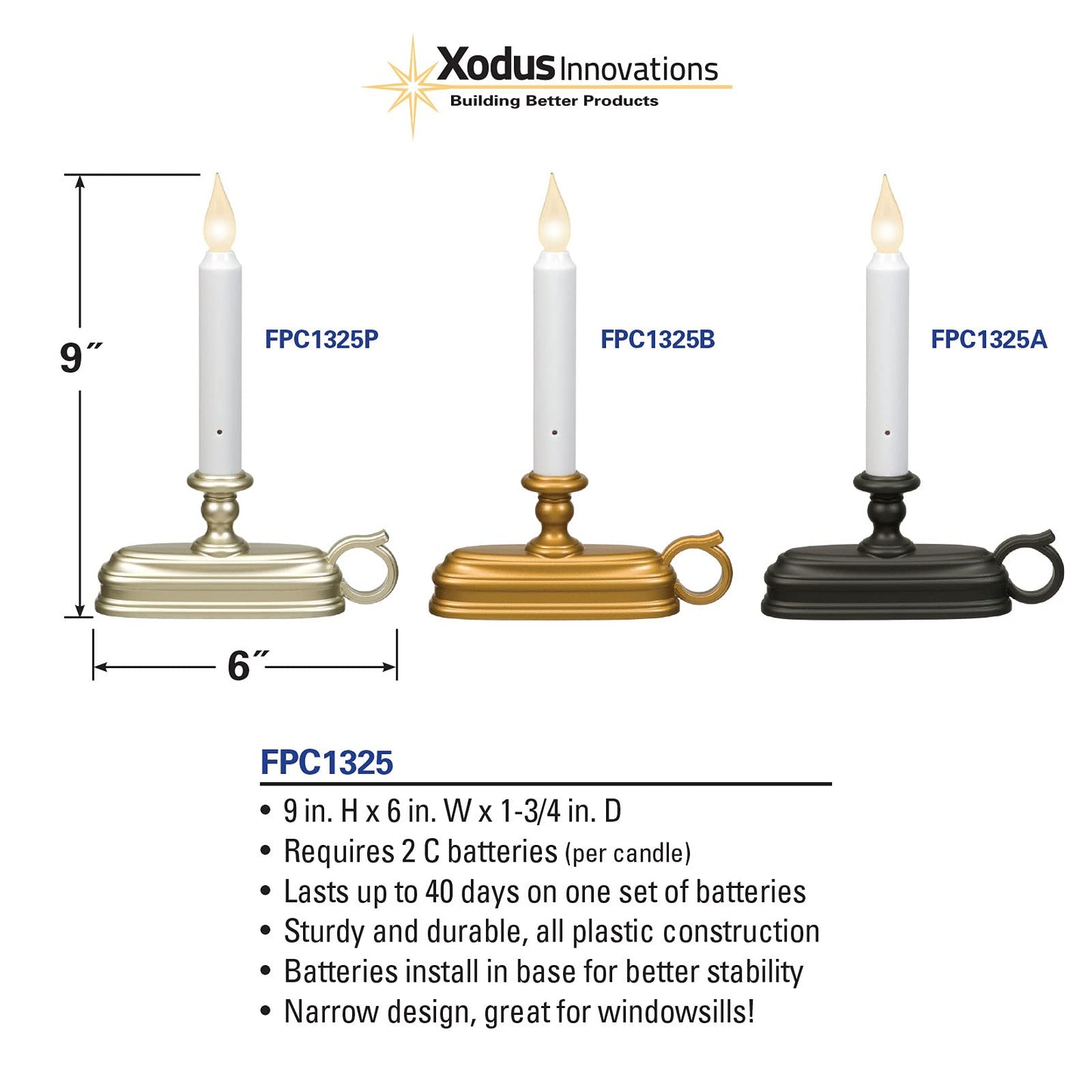 Xodus Innovations FPC1325B-6 Battery Operated LED Window Candle with New Hot Spot Technology and Dusk to Dawn Sensor and Choice of Amber or White Flame, Aged Bronze/Black Finish (Pack of 6)