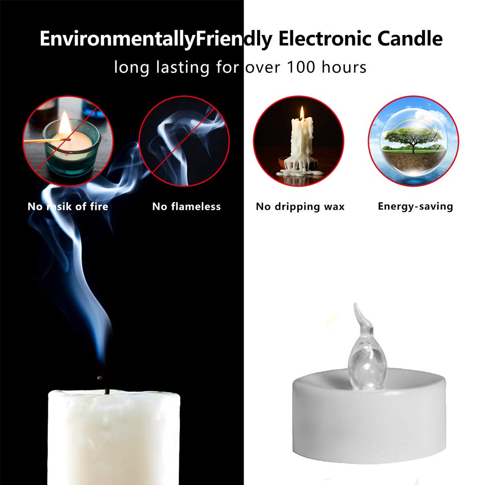 LED Tea Light, Flameless Flickering Tealight with Remote Control, Long Lasting Battery Operated LED Tealight Candle for Seasonal & Festival Celebration Pack of 12
