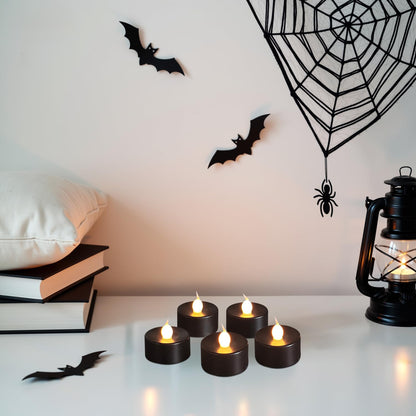 ODTRAM Black Tea Lights Candles Battery Operated: 12-Pack with Remote Control and Auto Timer, Realistic Flickering LED for Wedding, Halloween, Christmas & Home Decor