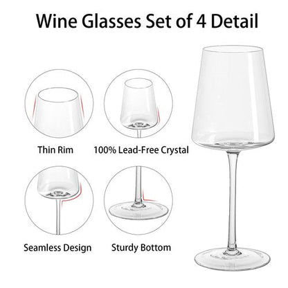 Imourari Crystal Wine Glasses Set of 4-13.5oz Clear Lead-Free Hand Blown Long Stem Square Red Wine Glasses with Gift Box for Christmas Wedding Birthday Party