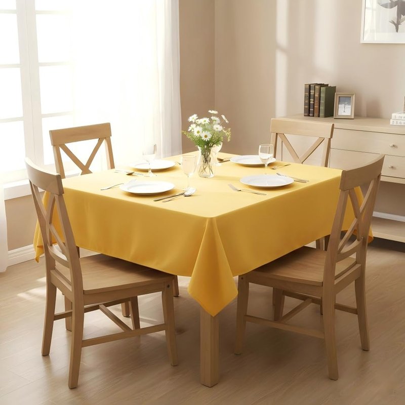 sancua Rectangle Tablecloth - 90 x 156 Inch - Water Resistant Spill Proof Washable Polyester Table Cloth, Decorative Fabric Table Cover for Dining Tables, Buffet Parties and Camping, Yellow