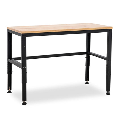 MCombo 48" Adjustable Workbench with Oak Wood Top, Overall Steel Frame Worktable for Garage, Workstation for Workshop and Home Improvement WD48