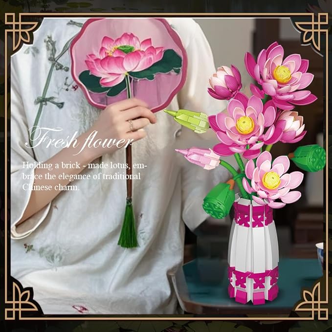 39092 Lotus Building Blocks Flower Set 710 Pieces of Floral and Plant Series Block Sets Adult Creative Enthusiast Model Gifts and Unique Collectibles Can be Used for Room Decoration