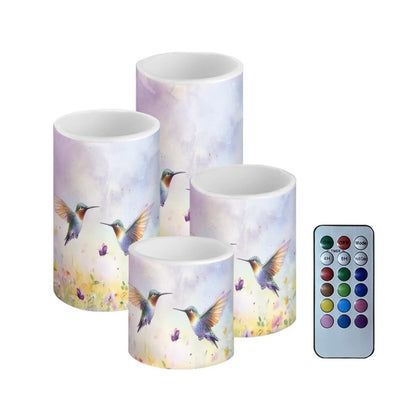 Cozeyat Butterfly Hummingbird LED Candles Set of 4 Battery Powered Flameless with Remote Timer Flickering Waterproof Pillar Candles for Indoor Outdoor Table Beach