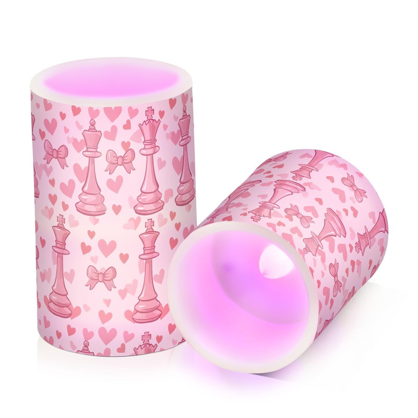 ALAZA Chess Bow Love Heart Flickering Flameless Candles Pillar Led Candles Battery Operated Candles with Remote and Timers Set of 2