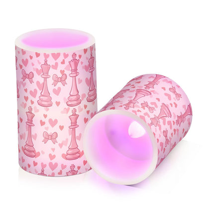 ALAZA Chess Bow Love Heart Flickering Flameless Candles Pillar Led Candles Battery Operated Candles with Remote and Timers Set of 2
