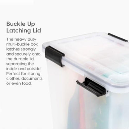 IRIS USA WeatherPro 74 Qt Storage Bins - BPA-Free Plastic with Tight Seal & Lids | Stackable Clear/Black 2 Pack
