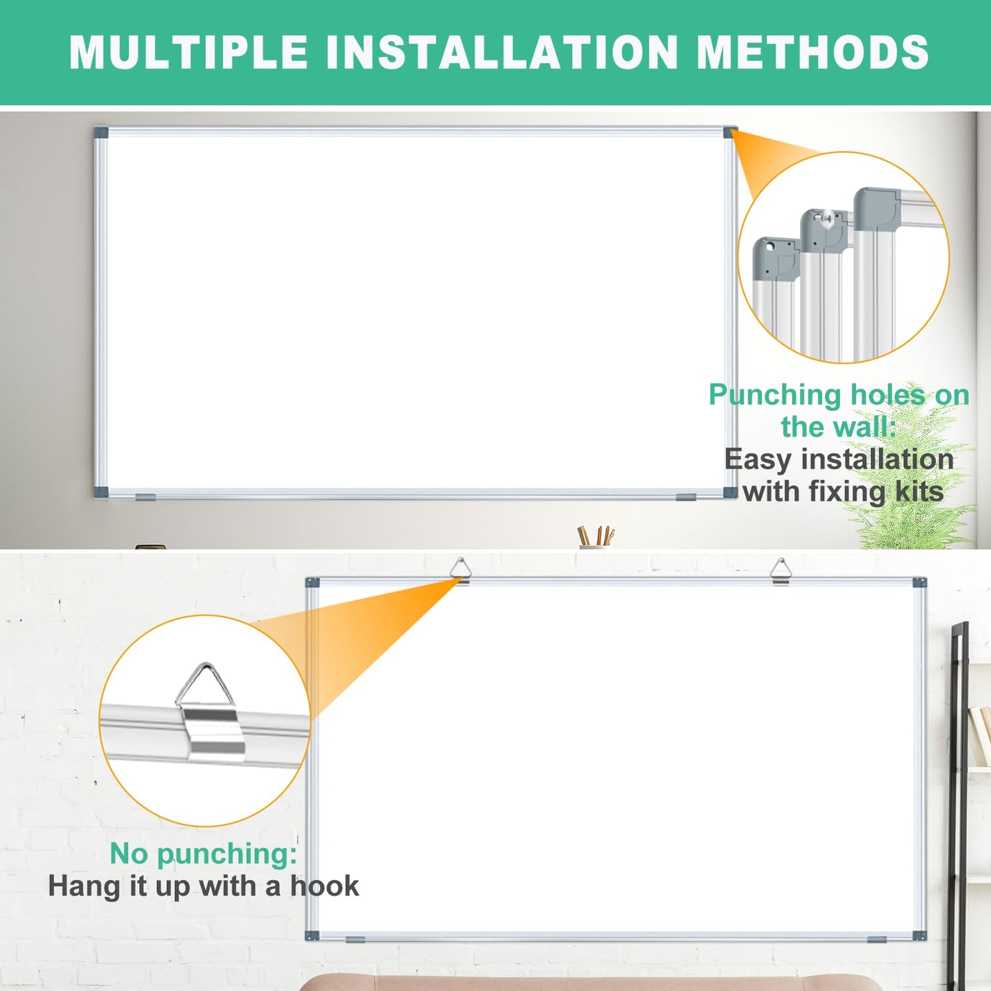 H-Qprobd Dry Erase White Board for Wall 6' x 3' Large Magnetic Whiteboard 72"x36" Aluminum Presentation Whiteboard with Long Pen Tray, 6 Markers, 2 Erasers &12 Magnets