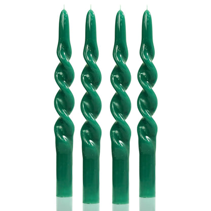 MAITREYA Dark Green Spiral Taper Candles-Set of 4 for Decoration Weddings Party Church-Unscented Dripless Candles,10inch(Dark Green-C)