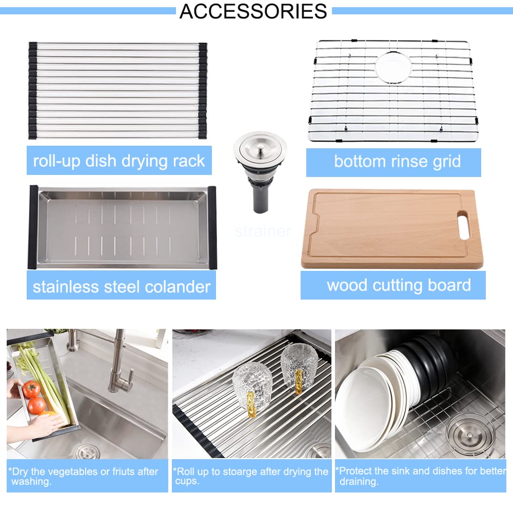 24 Inch Undermount Kitchen Sink, BoomHoze 24 x 19 Inch Sink Kitchen 16 Gauge Stainless Steel Workstation Undermount Single Bowl Outdoor