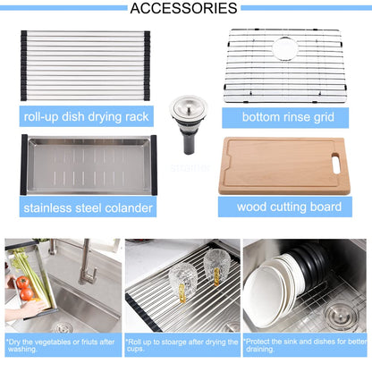 24 Inch Undermount Kitchen Sink, BoomHoze 24 x 19 Inch Sink Kitchen 16 Gauge Stainless Steel Workstation Undermount Single Bowl Outdoor