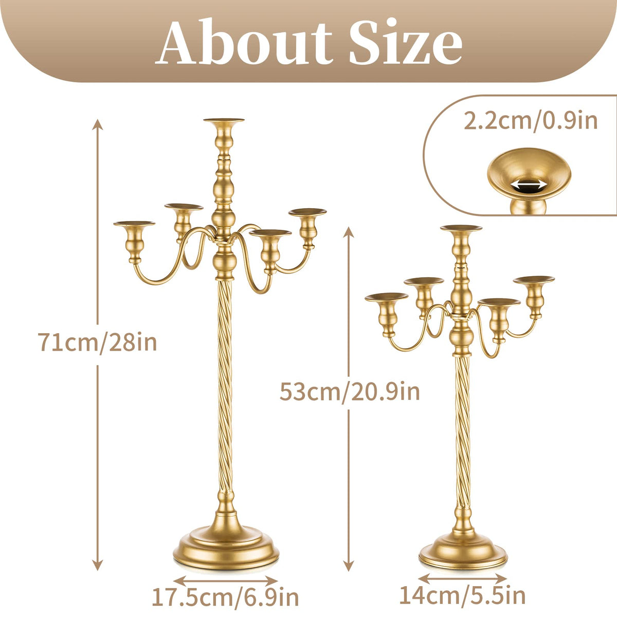 Sziqiqi 28In Floor Candelabra Tall Taper Candlestick for Candle and Floral Metal Candle Holders Table Centerpiece for Wedding Party Event Room