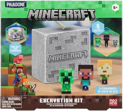 Paladone Minecraft Official Licensed Excavation Kit for Kids Gamer Decor and Gift for Boys and Girls 3 Iconic Gaming Characters Included Interactive Dig Toy