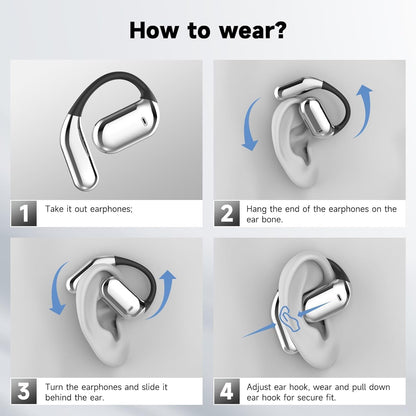 Open Ear Clip Wireless Earbuds Bone Conduction Headphones, Bluetooth 5.4，Built-in Mic, IPX7 Waterproof, LED Display Charging Case,Ear Hooks Ear Buds, Design for Running/Fitness/Office/Sport
