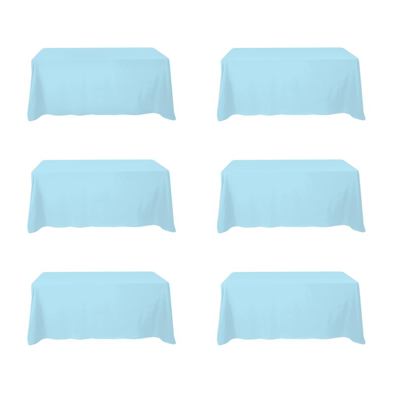 BRILLMAX 6 Pack Light Blue Tablecloths 90 x 132 Inch for 6ft Rectangle Tables - 150 GSM Polyester Fabric, Floor Length Drop, Water, Stain & Wrinkle Resistant Cloth Cover for Wedding Reception Banquet