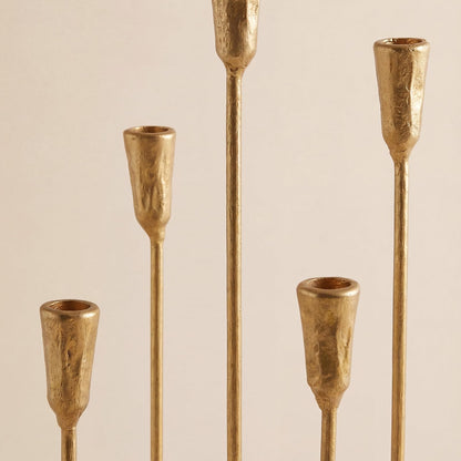 5-Arm Gold Candelabra Candle Holder Detachable Metal Taper Candleholders 17.5” Tall Cast Iron Candlestick Holders for Wedding Centerpiece Dining Table Party Home Decor Events