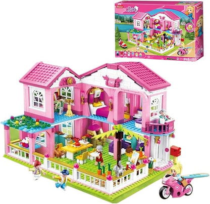 SlubanKids Girls Dream Villa Building Sets for Kids Colorful 3D 896 Pc Stackable Toys DIY Villa Building Creative Play Includes People DIY Design Building Kit Play Set Toys for Kids Aged 6-12