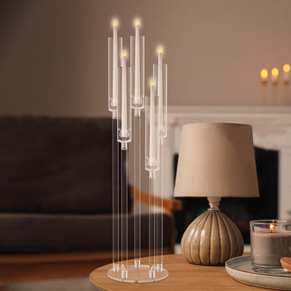 4 Pack Acrylic Candelabra Centerpieces, 5 Arm Clear Candlestick Holder with Acrylic Shade, 3 Height Adjustable Taper Candle Holder for LED Candles (Diameter ≤0.86”), Wedding Table Decoration 1 S