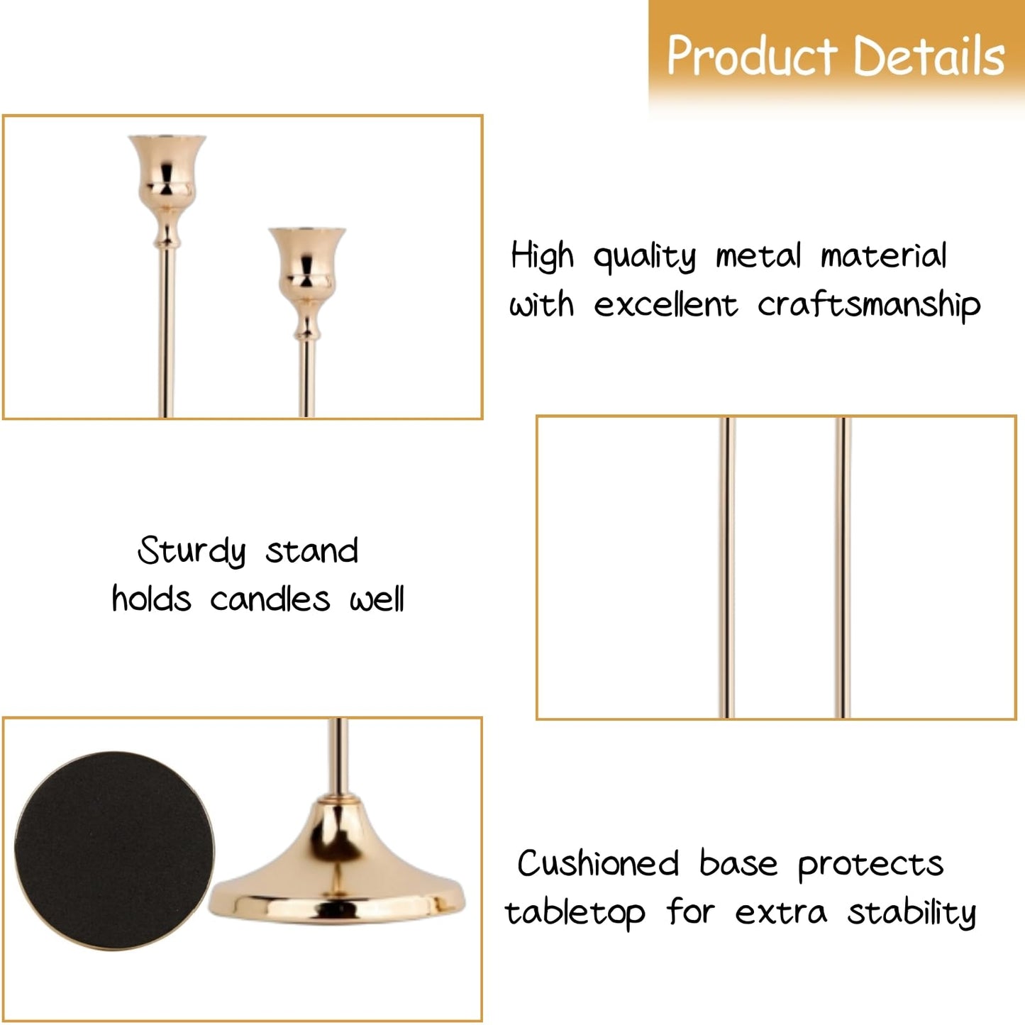 AUMAYCO French Gold Candlestick Holders Set of 3, Metal Taper Candle Holders, Classic Decorative Candle Stick for Christmas, Wedding, Party, Dinner Tables,Home Décor