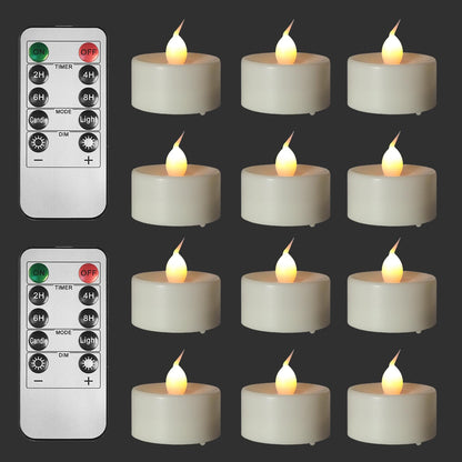 ODTRAM 12-Pack Tea Lights Candles with 2 Remote,Flickering &Timer, Flameless Battery Votive Tealights for Tabletop Lighting, Centerpieces Decor, Holiday Battery 400+ Hours (Ivory