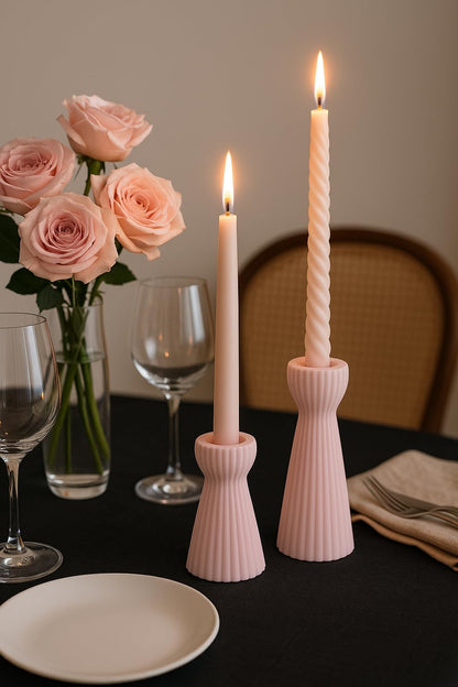 SCBLOOM Taper Candle Holders for Candlesticks Ceramic Candle Stick Candle Holder- Set of 2 Decorative Candle Stand for Wedding Decor,Dinner Party and Table Centerpieces,Housewarming Gift Pink