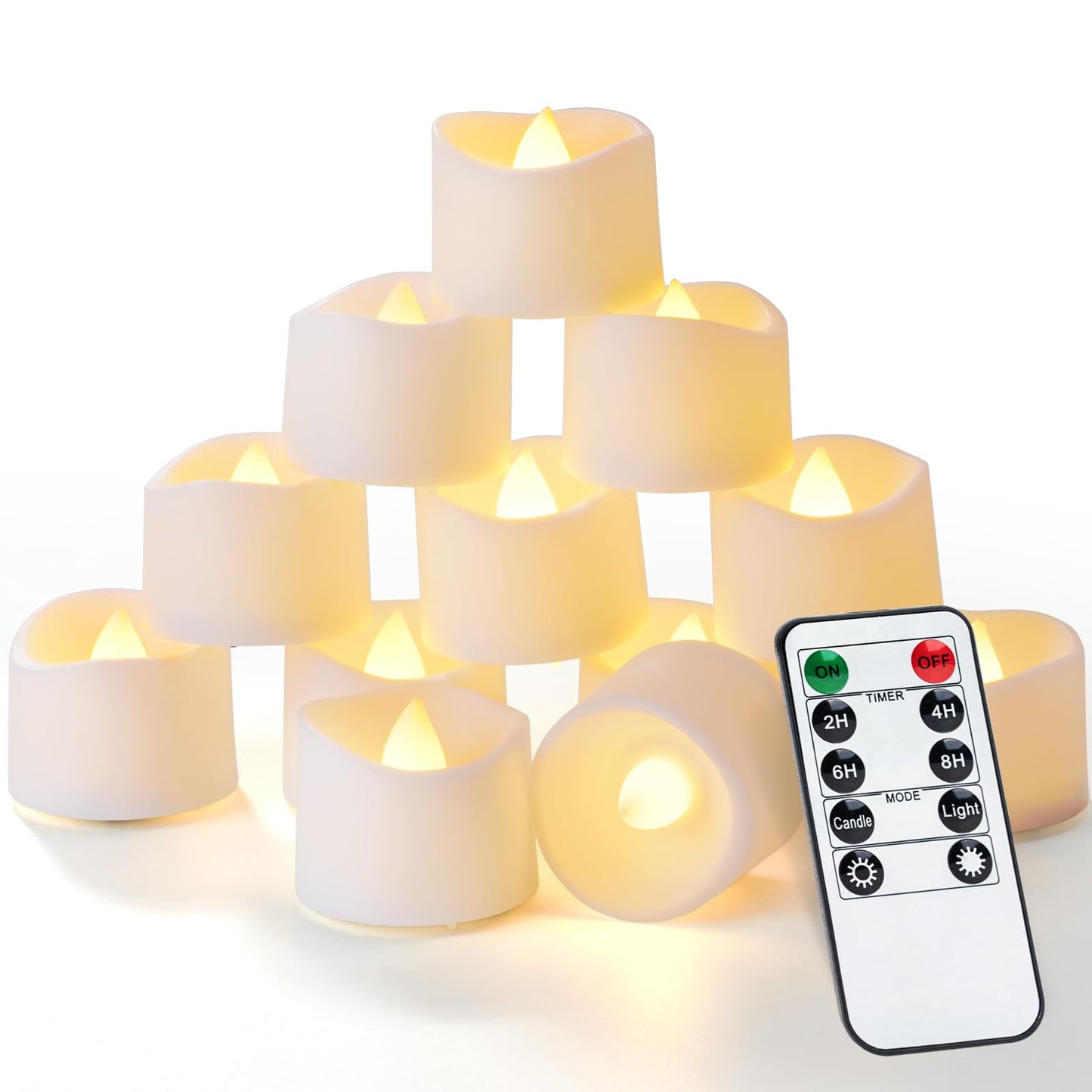 Homemory 12pcs Remote Timer LED Tea Lights Candles, 400+Hours Flickering Flameless Battery Votive Tealights for Tabletop Lighting, Centerpieces Decor, Holiday