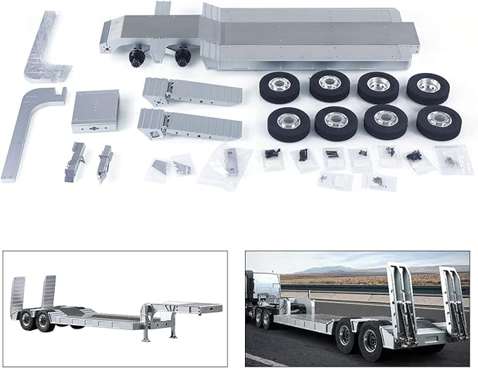 TOUCAN RC HOBBY US in Stock 1/14 DoubleE Metal 2 Axels Low Trailer Flatbed E012 001 for Remote Control Tractor Truck E113 RC Lorry Car Model Upgrade Parts