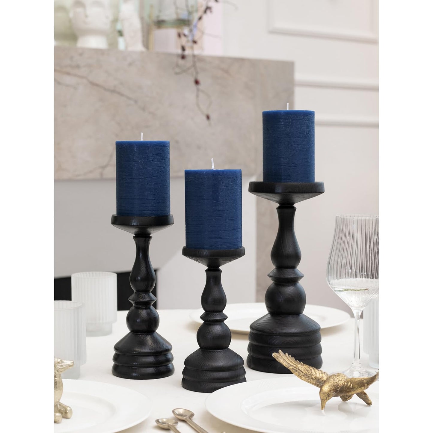 CANDWAX 3x4 Inch Dark Blue and Orange Pillar Candles Bundle - 3 Dark Blue and 3 Orange Candles - Unscented Decorative Candle - 6 Pack