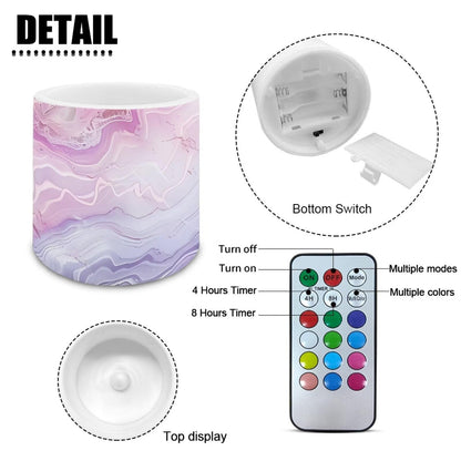 Cozeyat Lilac Marble LED Candles Set of 4 Battery Powered Flameless with Remote Timer Dancing Flame Waterproof for Home Table Garden Decoration