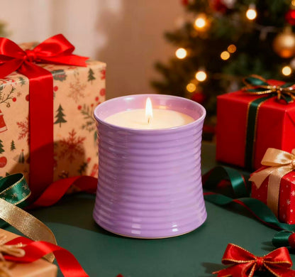 Generic Natural Soy Wax Scented Candle, Purple Ceramic Container Lavender Fragrance, Handmade Luxury Home Decor with Cotton Wick,Purple Ceramic Container, Reusable Jar