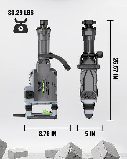 WORKPRO 60 J Demolition Jack Hammer – 15A Heavy Duty Electric Concrete Breaker, 1900 BPM Industrial Jackhammer with 2 HEX30 Chisels, UL Plug, Wheeled Carry Case for Construction & Renovation