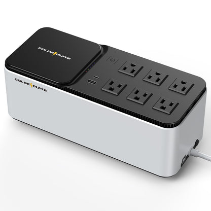 GOLDENMATE 600VA/360W Lithium UPS Battery Backup and Surge Protector, Backup Battery Power Supply with LiFePO4 Batteries(76.8 Wh), 6 Outlets, 2 USB Ports, Wireless Charging, Wall Mount Compact Design