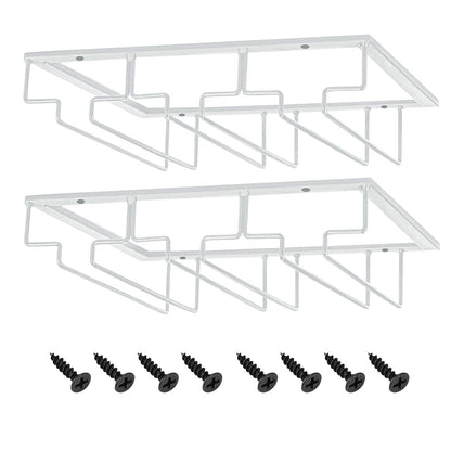 MOCOUM Wine Glasses Rack Under Cabinet Stemware Rack, Wine Glass Hanger Rack Wire Wine Glass Holder Storage Hanger for Cabinet Kitchen Bar (White, 3 Rows 2 Pack)