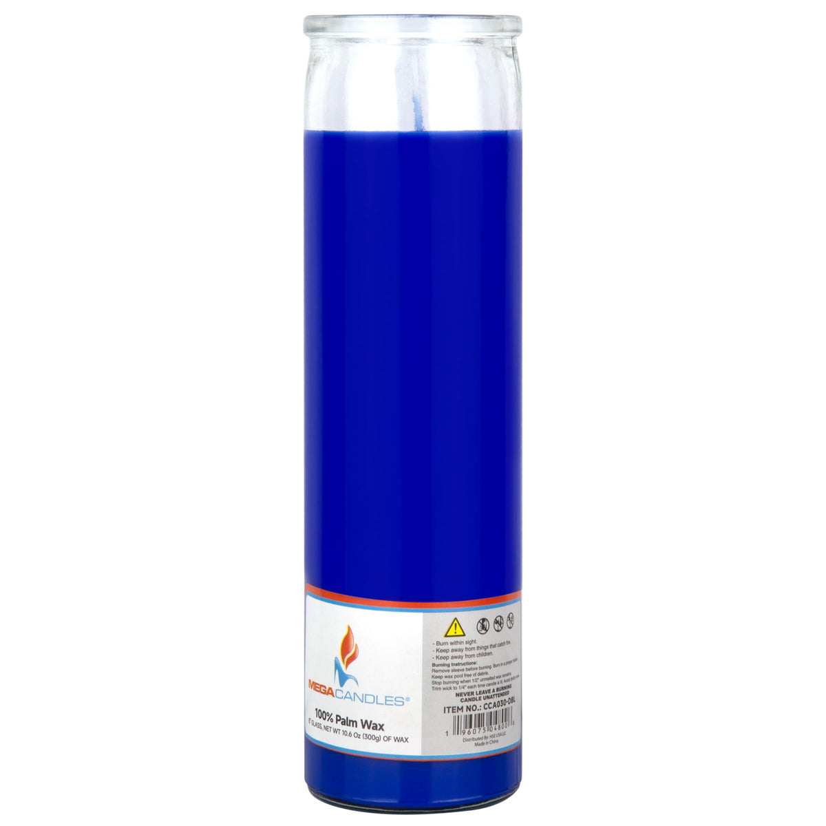 Mega Candles 1 pc Unscented Blue Glass Container Devotional Prayer Candles, Shortening Wax Candle 2 Inch x 8 Inch, Sanctuary, Vigils, Prayers, Spiritual, Blessings, Religious, Altar, Remembrance
