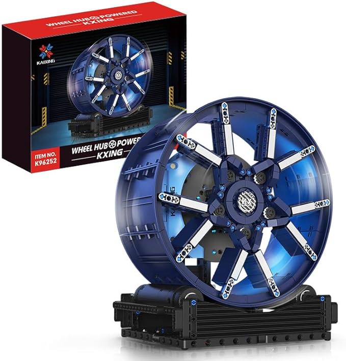 Bugatti Rims Building Blocks Sports Car Rims Building Block Sets Creative Building Sets for Adults Teen Kids Age 8+Electric Lights Brakes Electroplated RimsBlue Lights Motor and Battery 857PCS