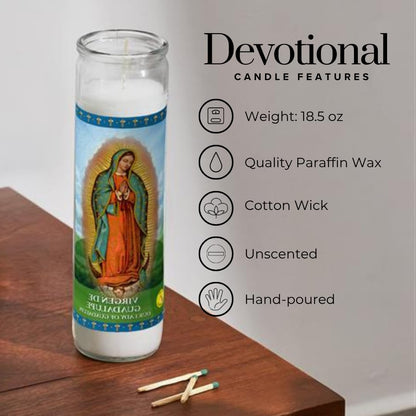 Simply Soson Religious Devotional Candle Set of 3, Virgin of Guadalupe, Sacred Heart of Jesus & Saint Jude, Catholic Glass Candles for Church and Home Devotion