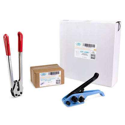 IDL Packaging Portable 1/2" x 3281' Polypropylene (PP) Strapping Kit, 300 lbs Break Strength – Packaging Poly Strapping Solution – Enough Strapping and Seals for 500 Uses Before Refill