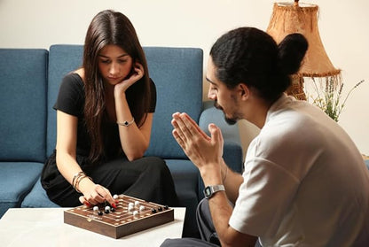Nine Mens Morris Board Game Marble Strategy Game Solid Wooden Game with 18 Marbles 2 Player Games Ancient Board Games 9 Mens Morris Game Mill Strategy Games for Adults (Walnut)