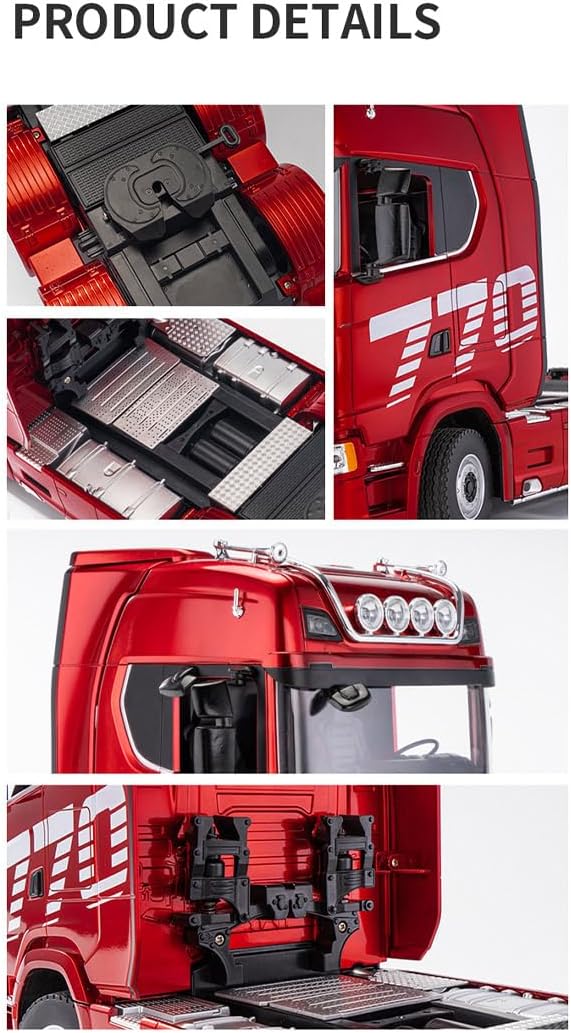 770S 1/18 RC Semi Trailer 6x4 Heavy Duty Tractor Truck with Rear Wheel Drive Adult Collectible Model (Red)