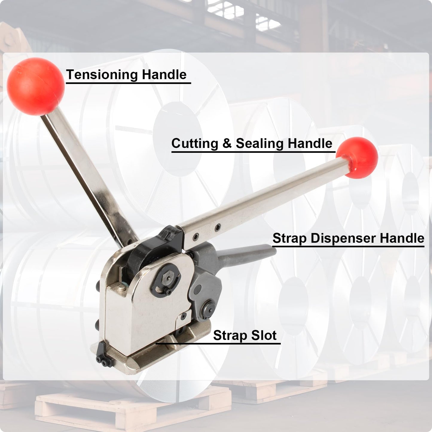 sliyxtwio Steel Strapping Tool for 1/2’’ to 3/4" Width Steel, 3-in-1 (Tensioner, Crimper, Cutter) Heavy Duty Metal Straps Packaging Machine, Manual High Tensile Strapping Tensioner Banding Tool