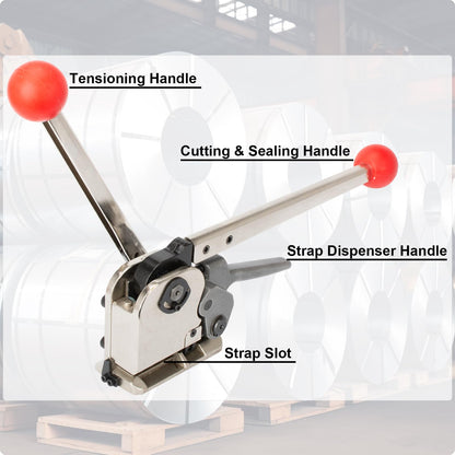 sliyxtwio Steel Strapping Tool for 1/2’’ to 3/4" Width Steel, 3-in-1 (Tensioner, Crimper, Cutter) Heavy Duty Metal Straps Packaging Machine, Manual High Tensile Strapping Tensioner Banding Tool