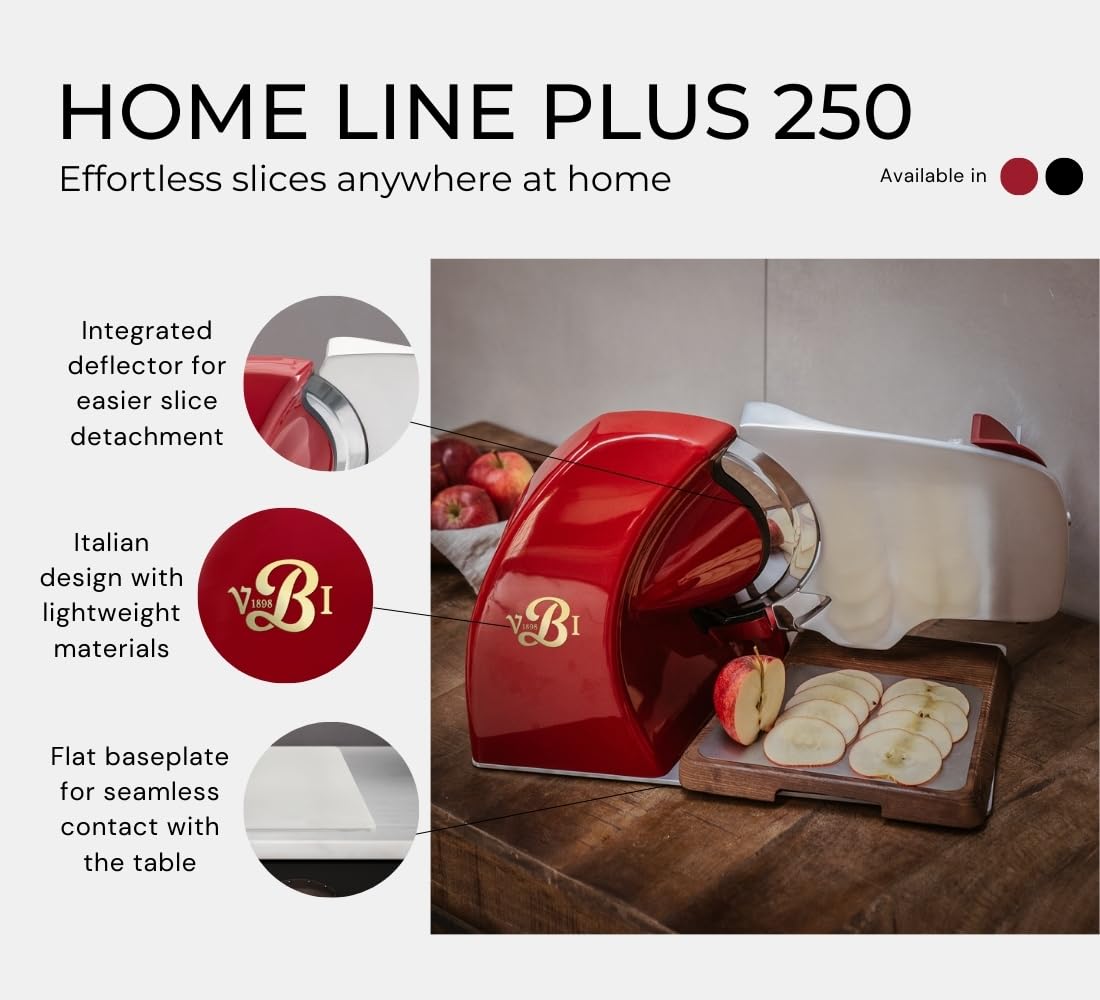 VBI Milano Home Line Plus 250 Electric Food & Meat Slicer in Red+ VBI Milano Home Line Cover+ Presenting Board Bundle