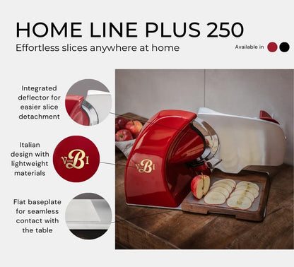 VBI Milano Home Line Plus 250 Electric Food & Meat Slicer in Red+ VBI Milano Home Line Cover+ Presenting Board Bundle