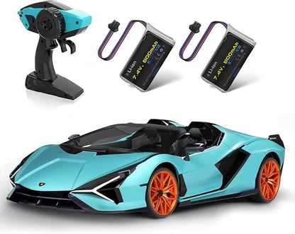 MIEBELY Lamborghini Remote Control Car 1:12 Scale Lambo Toy Car 2 X 7.4V 900mAh Officially Licensed 12Km/h Fast Rc Cars with Led Light 2.4Ghz Model Car for Adult Boys Girls Birthday Ideas Gift - Blue