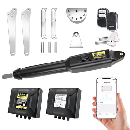 TOPENS XD551 Smart Gate Opener for Medium Duty Single Swing Gates Up to 18ft, Automatic Gate Opener with App Control AC Powered Remote Control Kit Solar Compatible
