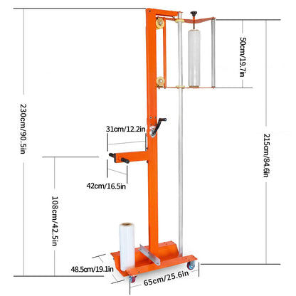 Semi-Automatic Trolley Pallet Wrapper, Heavy Duty Mobile Stretch Film Wrapping Machine with Adjustable Height, Heavy-Duty Steel Frame for Warehouse Logistics