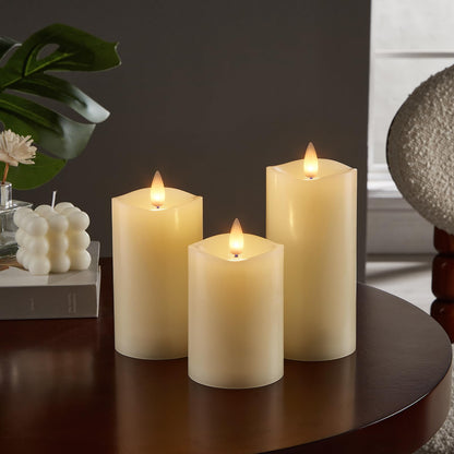 CozierGlow Flameless Pillar Candles Flickering with Remote Timer, Battery Operated LED Candles Up to 400 Hours, 3D Moving Flame Real Wax Candles. (Ivory Melted Top)