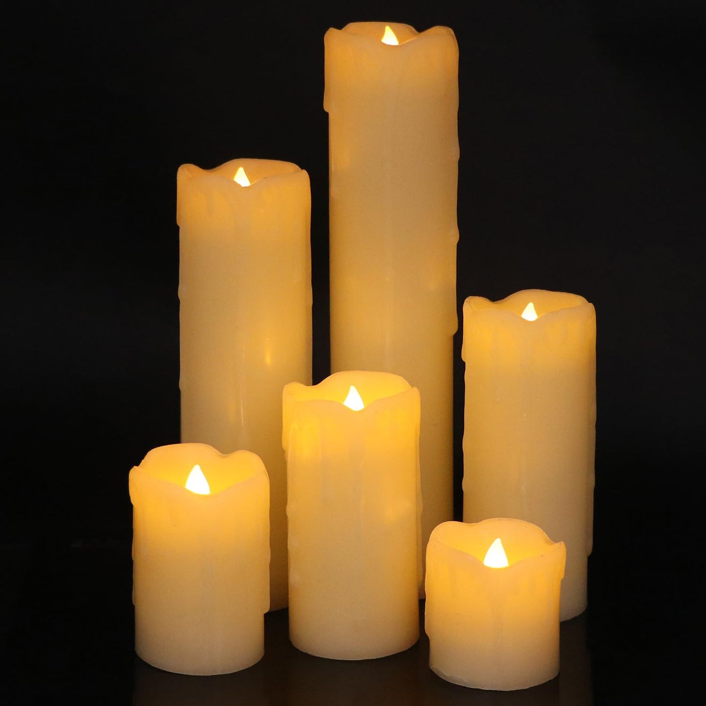 Eldnacele Flickering Flameless Candles with 6 Hour Timer Battery Operated (Battery Included) Dripping Real Wax LED Pillar Candles for Dinner Home Indoor Decor Christmas Holiday Decorations Set of 6